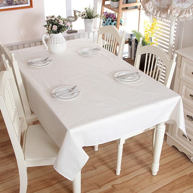 Linen Cotton Thicken Tablecloth Hem Splice Washable Coffee Dinner Table Cloth For Wedding Banquet, Size:100x160cm(White Without Lace)