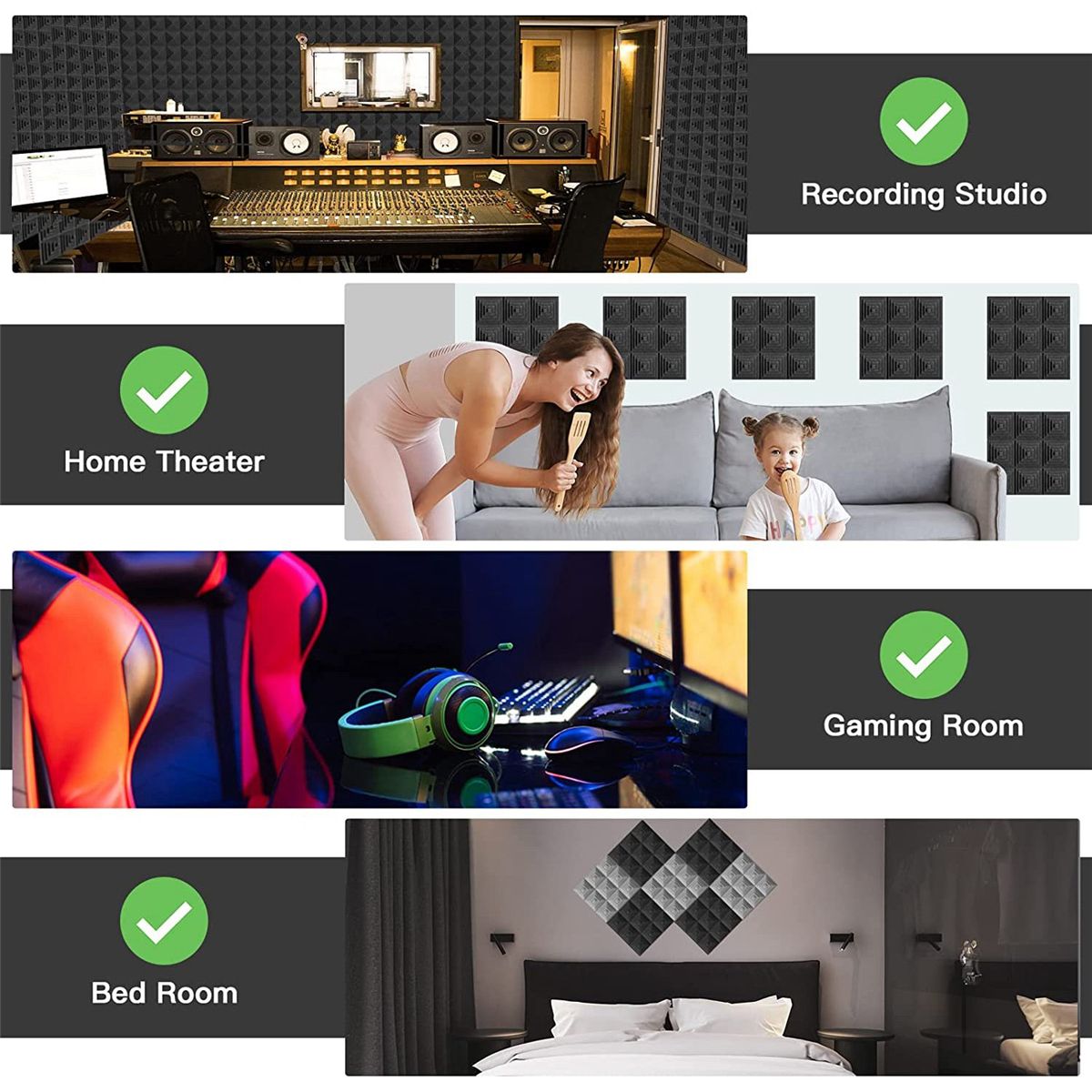 12 Pack Sound Proof Acoustic Foam Panels2x12x12 Inch Soundproof Wall PanelsSound Absorbing Foam for Game RoomBedroom