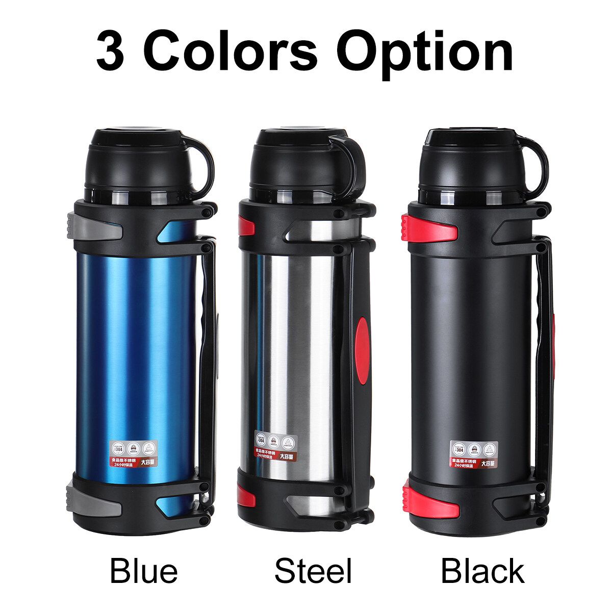 3000ML Large Capacity 36H Keep Hot & Cold Coffee Tea Soups Water Bottle Cups Mug With Carrying Strap Stainless Steel Thermos Flask Double Wall Stainless Steel Vacuum Flask Insulated Cup Portable For Travel Outdoor Kids Studen