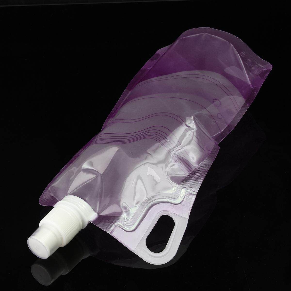 1L Foldable Portable Plastic Light Drinking Water Bottle Bag Pouch Bladder Sport Pink