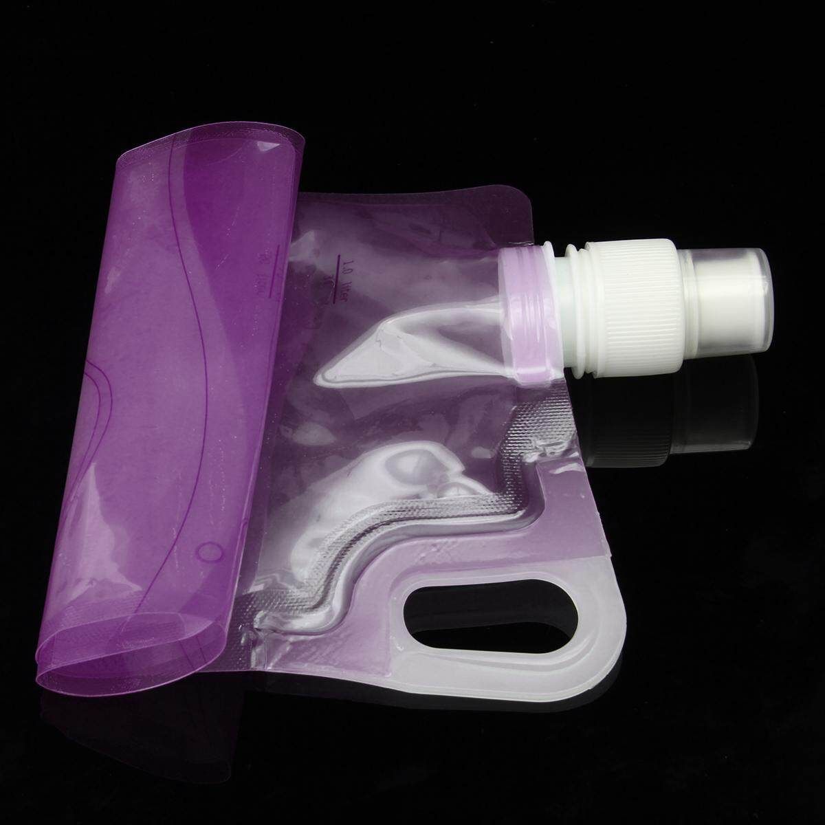 1L Foldable Portable Plastic Light Drinking Water Bottle Bag Pouch Bladder Sport Pink