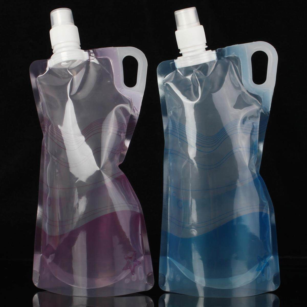1L Foldable Portable Plastic Light Drinking Water Bottle Bag Pouch Bladder Sport Pink