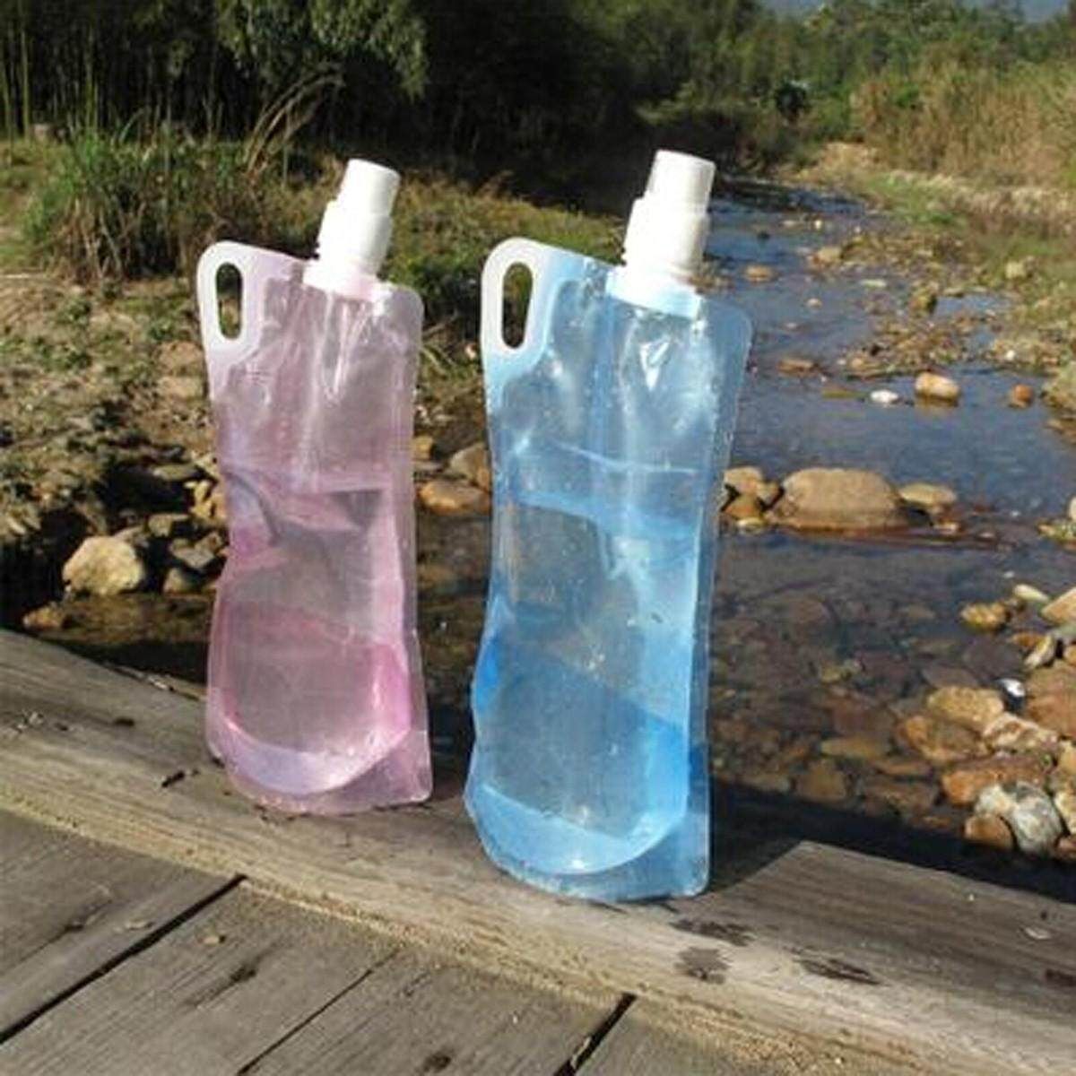 1L Foldable Portable Plastic Light Drinking Water Bottle Bag Pouch Bladder Sport Pink