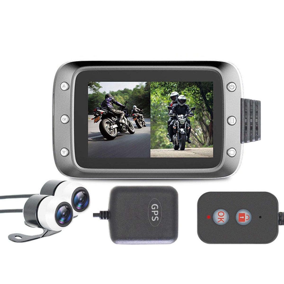 Motorcycle Recording Dash cam Dual 2 Channels Lens Front & Rear 1080P Driving Recorder with GPS 140° Wide Angle 3'' LCD, 64G Max
