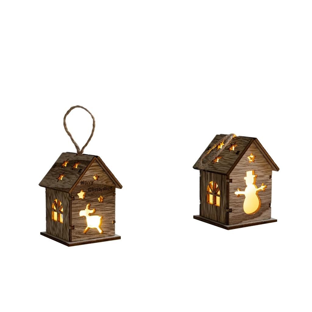 2pcs LED  House Cabin Figurine Ornament Tabletop