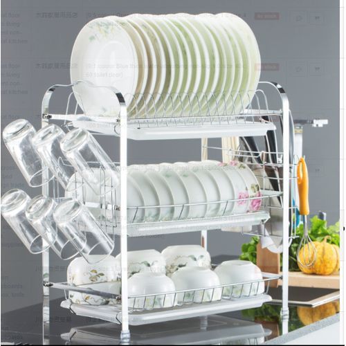 3 Layer Dish Drainer With Cup And Cutlery Holder