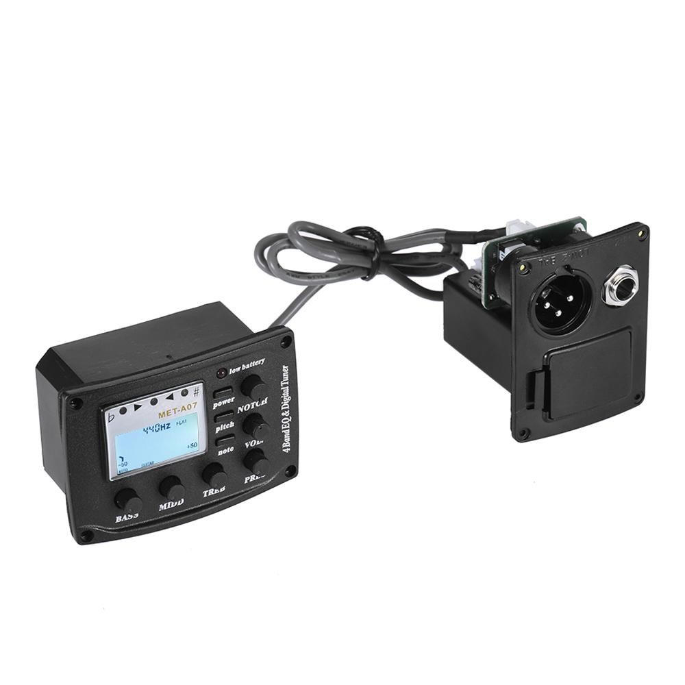 Acoustic Guitar 4-Band EQ Equalizer Tone and Volume Amplifier Preamp Piezo Pickup 6.35mm XLR with Pitch Note Notch Function Clear LCD Display
