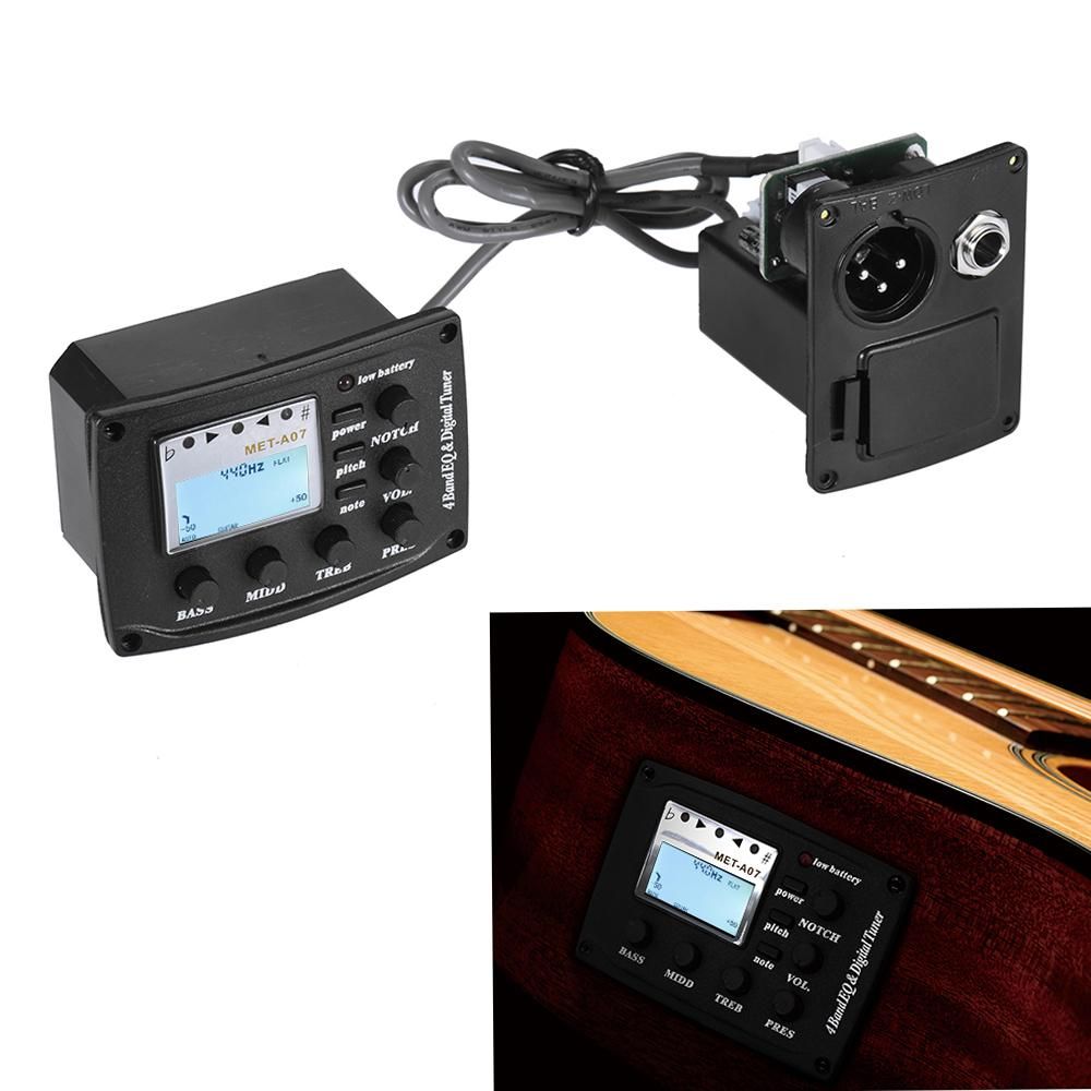 Acoustic Guitar 4-Band EQ Equalizer Tone and Volume Amplifier Preamp Piezo Pickup 6.35mm XLR with Pitch Note Notch Function Clear LCD Display