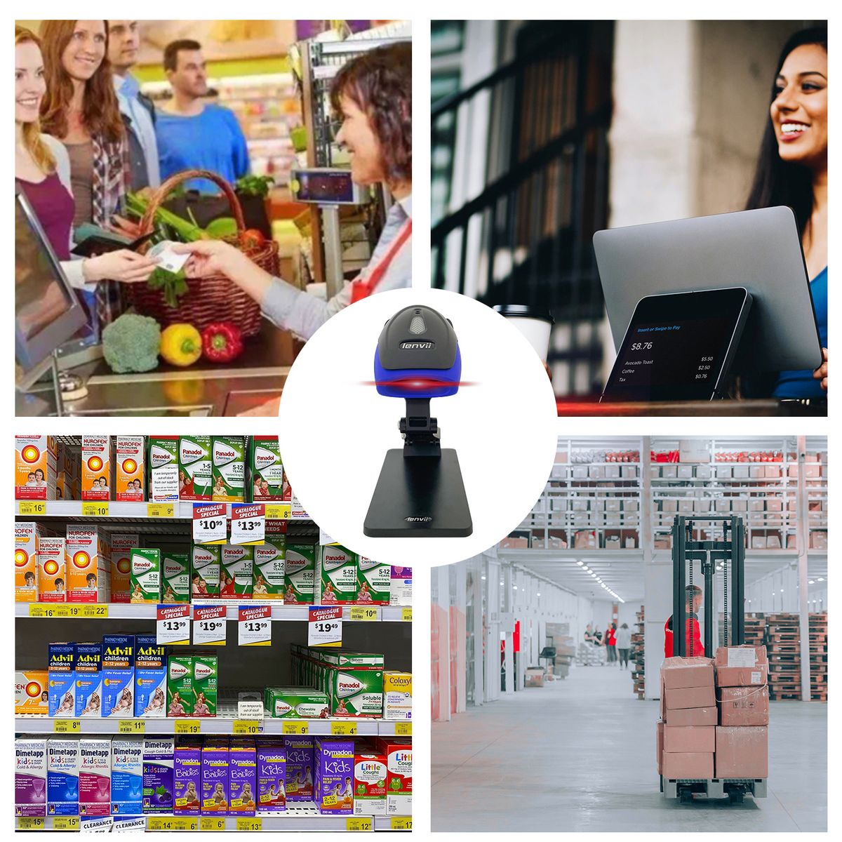 CW120 Hands-Free Wireless Barcode Scanner 2 In 1 Automatic Wired Barcode Scanner Handheld 1D Barcode Reader Rechargeable