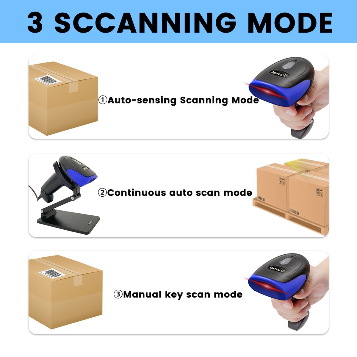 CW120 Hands-Free Wireless Barcode Scanner 2 In 1 Automatic Wired Barcode Scanner Handheld 1D Barcode Reader Rechargeable