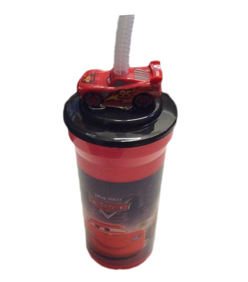 Kids Disney Cars 3d Water Bottle With Expanding Straw