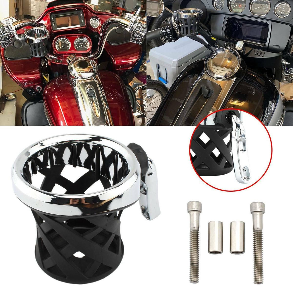 Motorcycle Handlebar Cup Holder Drink with Mesh Basket