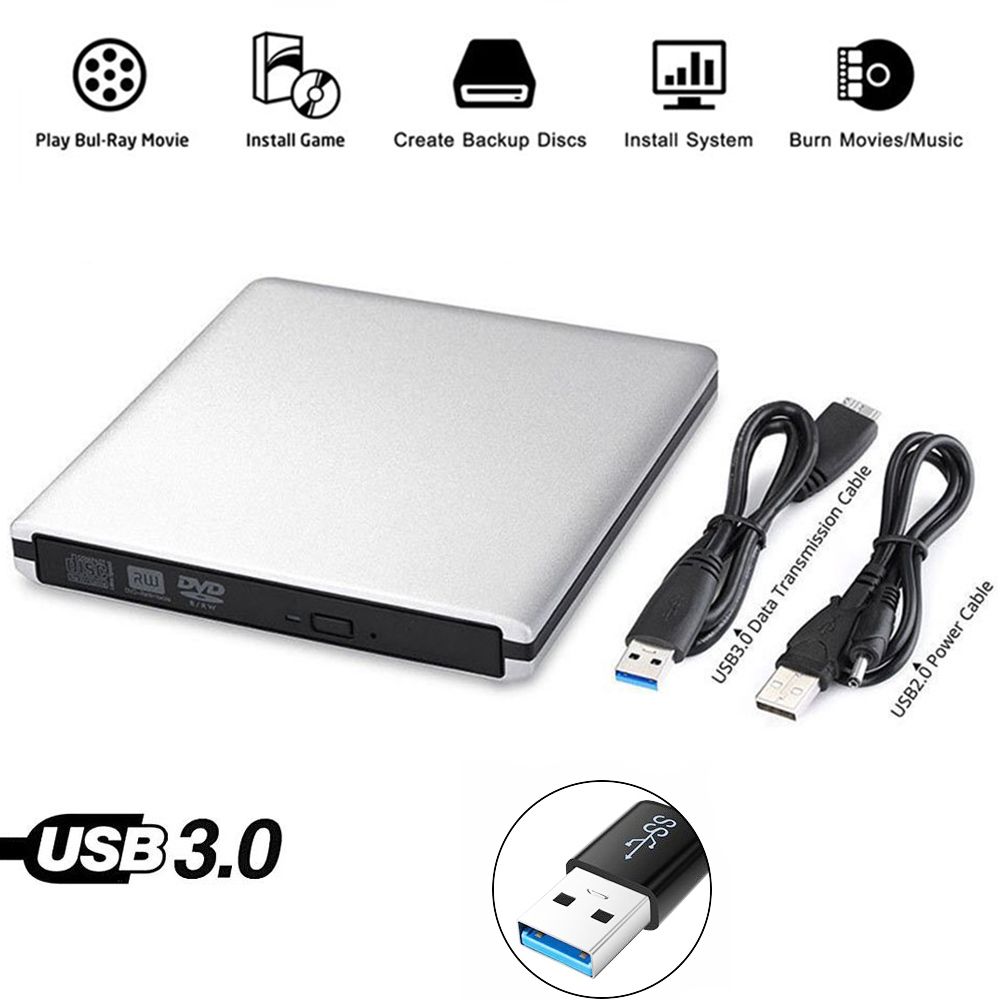 For Samsung Asus Dell HP Ultrabook USB 3.0 External DVD Player 8X DVD-ROM Combo Reader 24X CD-R Burner Slim Optical Drive Silver
