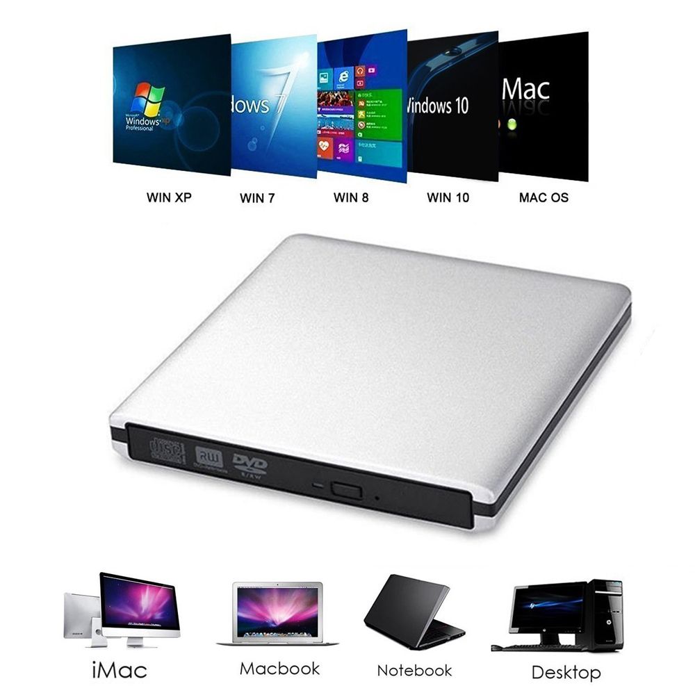 For Samsung Asus Dell HP Ultrabook USB 3.0 External DVD Player 8X DVD-ROM Combo Reader 24X CD-R Burner Slim Optical Drive Silver