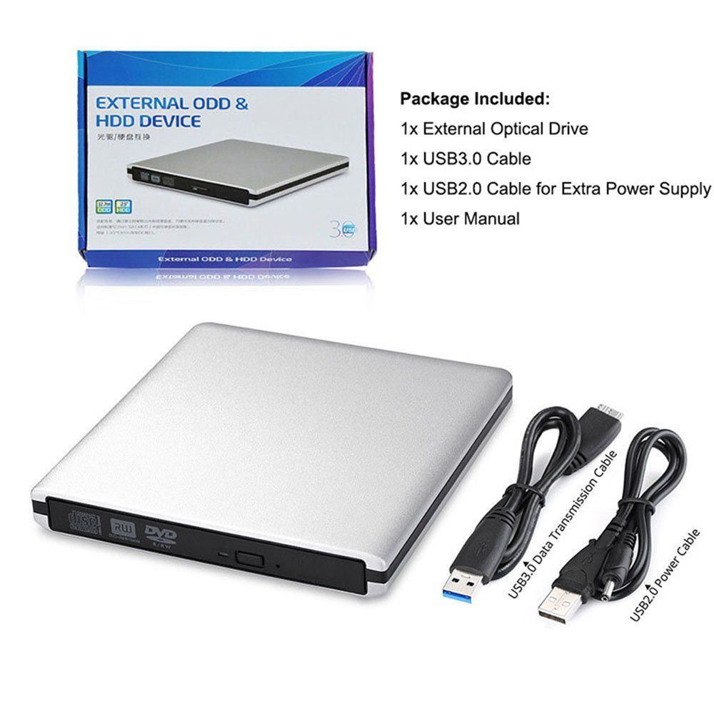 For Samsung Asus Dell HP Ultrabook USB 3.0 External DVD Player 8X DVD-ROM Combo Reader 24X CD-R Burner Slim Optical Drive Silver