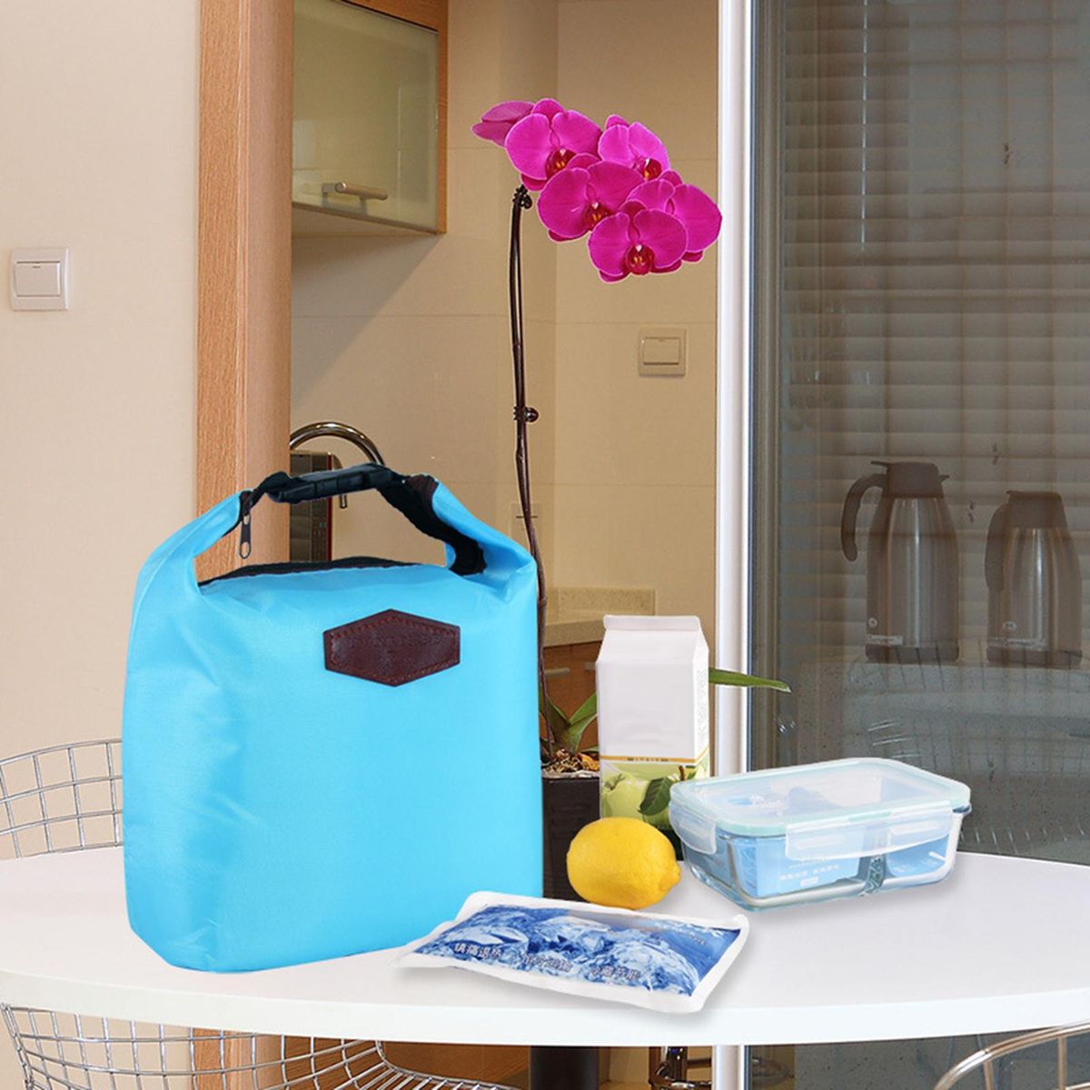 Insulated Lunch Bag School Students Thermal Bento Box Carrying Pouch Light Blue