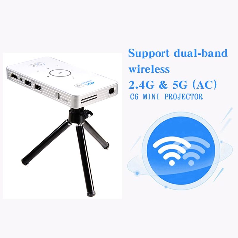 C6 2G+16G Android Smart DLP HD Projector Mini Wireless Projector: EU Plug (Black)