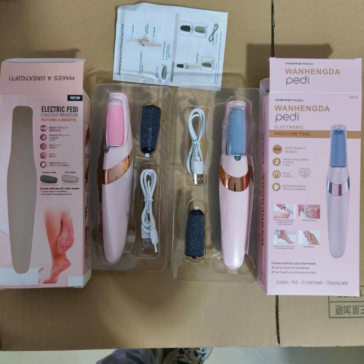 The new electric foot grinder beauty foot peeling machine automatically rubs feet calluses pedicure pedicure pedicure tool pedicure device Pink Boxed (gray black grinding head)