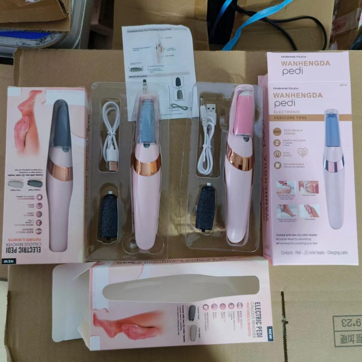 The new electric foot grinder beauty foot peeling machine automatically rubs feet calluses pedicure pedicure pedicure tool pedicure device Pink Boxed (gray black grinding head)