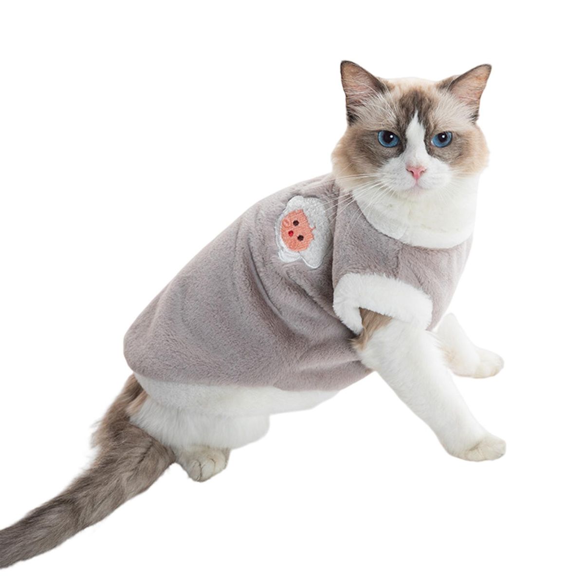 Winter Cat Clothing Pet Sweatshirt Small Cat Autumn Sleeping Clothes Grey
