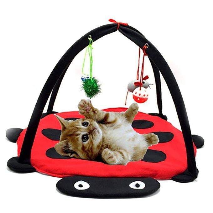 Pet Cat Bed Play Tent Toys Blanket House Furniture With Ball Red & Black