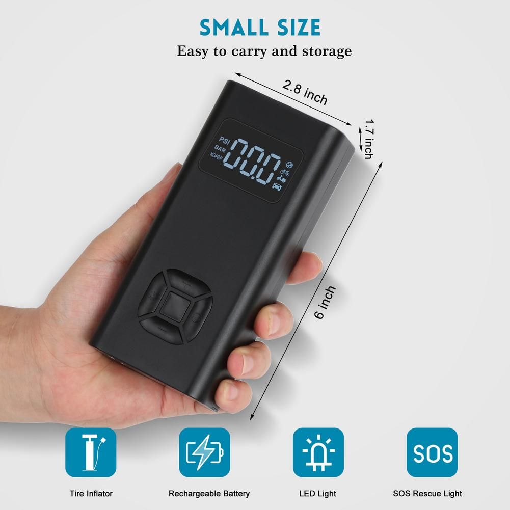 Wireless 150PSI Car Air Pump With LCD Digital Screen High Capacity Rechargeable Emergency Flashlight Type-C Charging Port