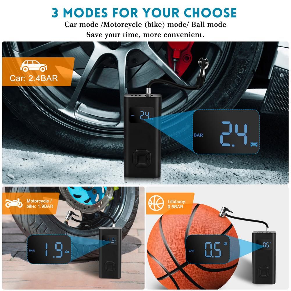 Wireless 150PSI Car Air Pump With LCD Digital Screen High Capacity Rechargeable Emergency Flashlight Type-C Charging Port