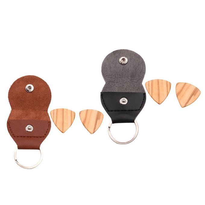 Guitar Pick Plectrum Case Bag Key Chain Bag With Wood Guitar Black