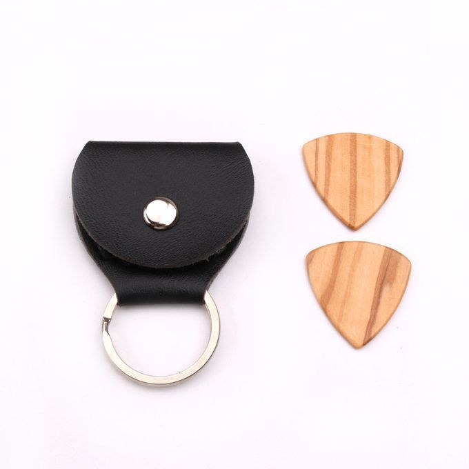 Guitar Pick Plectrum Case Bag Key Chain Bag With Wood Guitar Black