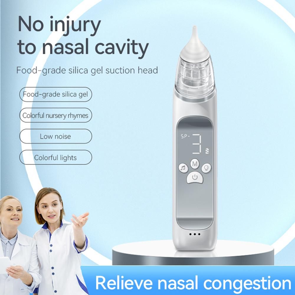 Portable Electric Baby Nasal Aspirator Baby Nose Sucker Nose Cleaner for Infants 3 Suction Levels Low Noise Anti-backflow Built-in Battery Colorful Light 10 Soothing Music with Storage Case 3pcs Silicone Suction Tips