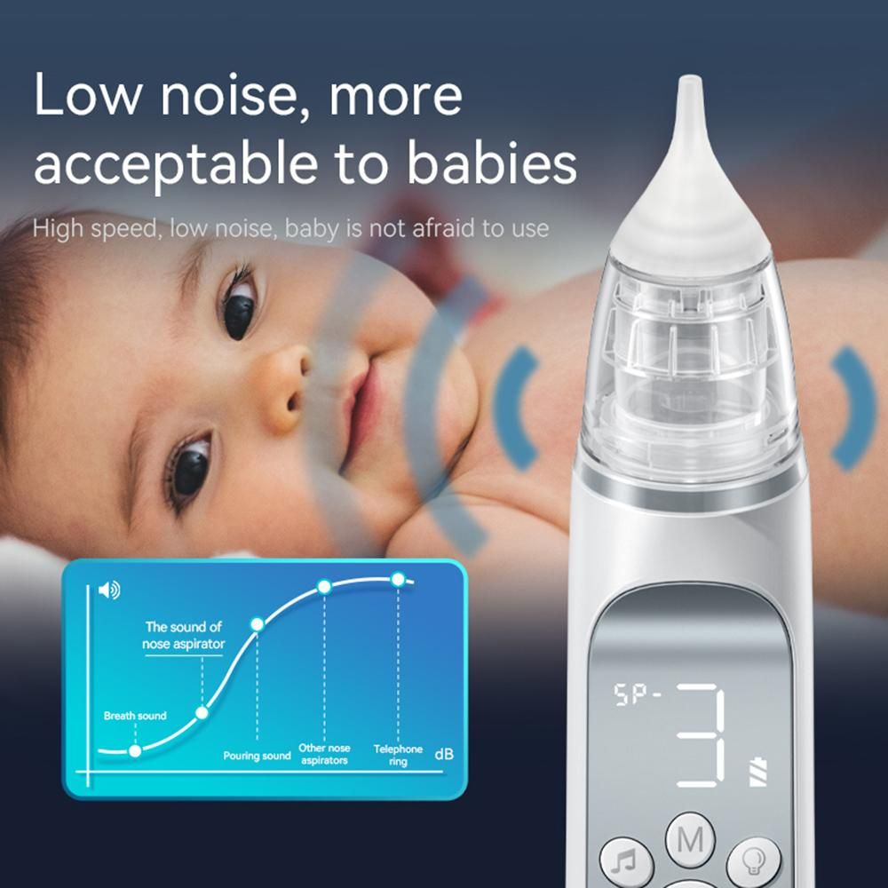 Portable Electric Baby Nasal Aspirator Baby Nose Sucker Nose Cleaner for Infants 3 Suction Levels Low Noise Anti-backflow Built-in Battery Colorful Light 10 Soothing Music with Storage Case 3pcs Silicone Suction Tips