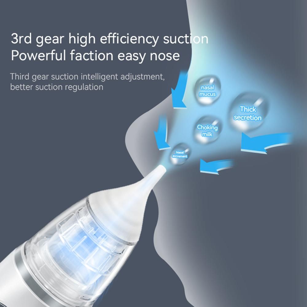 Portable Electric Baby Nasal Aspirator Baby Nose Sucker Nose Cleaner for Infants 3 Suction Levels Low Noise Anti-backflow Built-in Battery Colorful Light 10 Soothing Music with Storage Case 3pcs Silicone Suction Tips