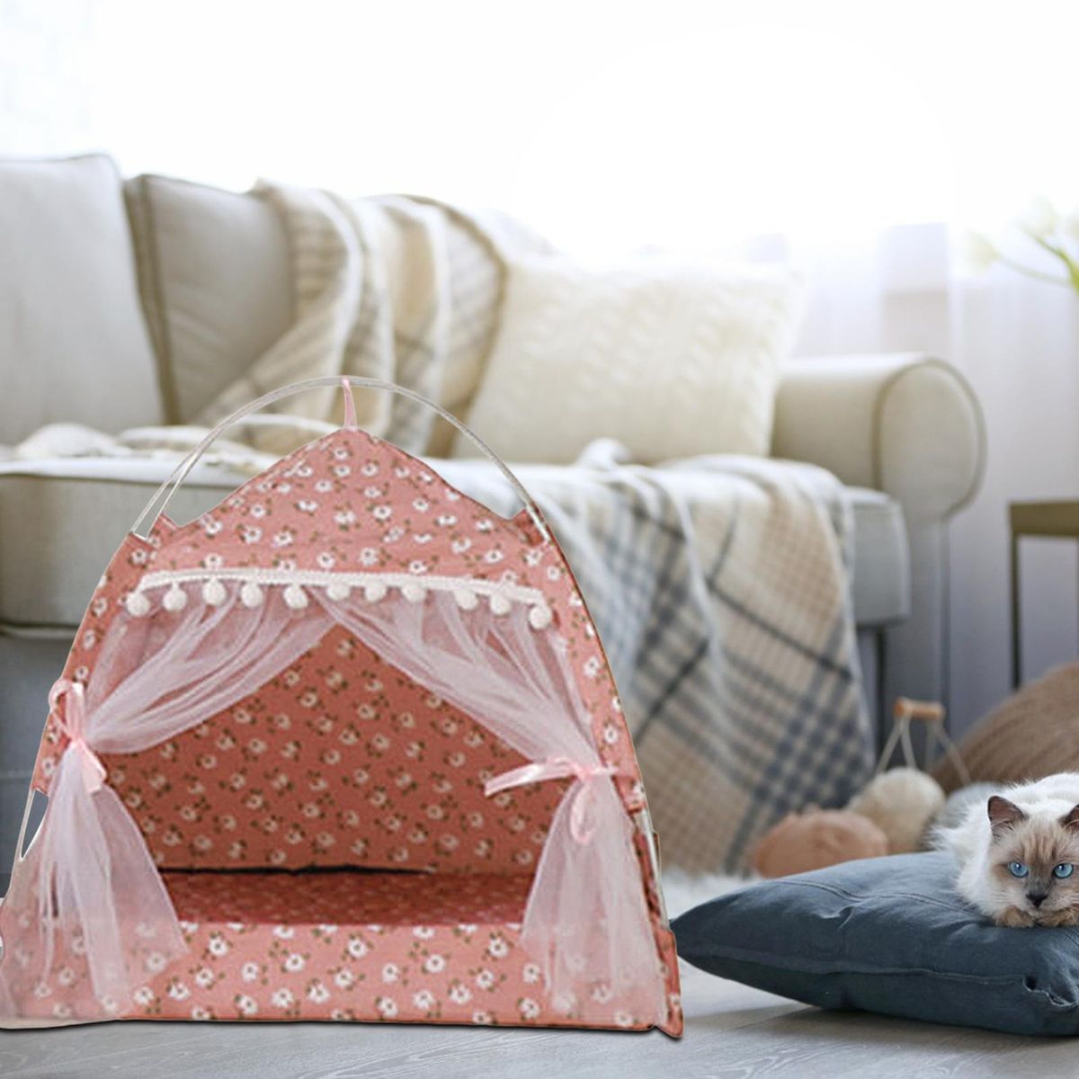 Cat Bed For Indoor Pets, Machine Washable Cat Nest Cage For