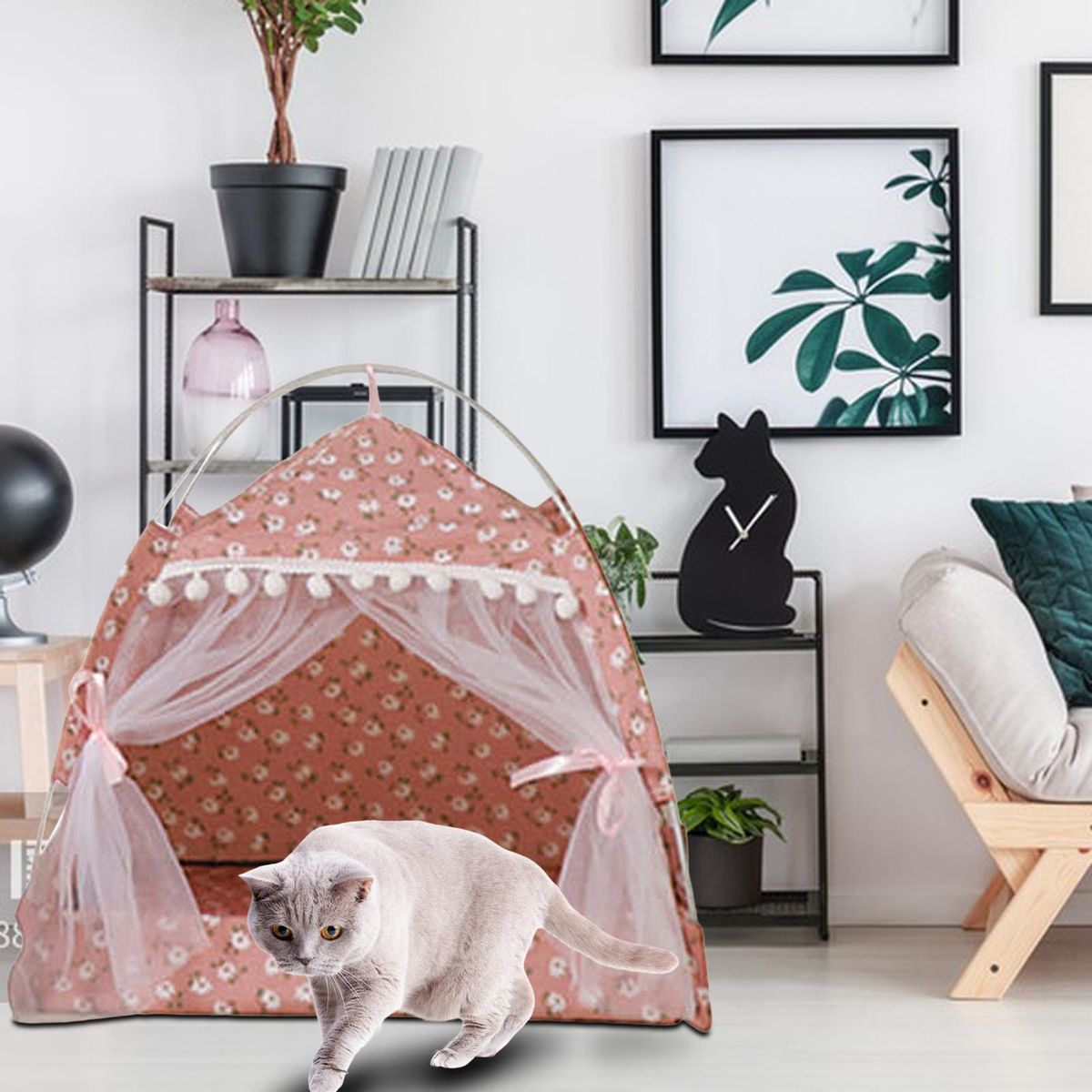 Cat Bed For Indoor Pets, Machine Washable Cat Nest Cage For