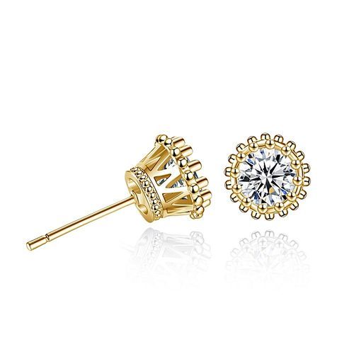 Pair Earrings Studs Fashion Set Of Zircon Jewelry Earrings Plated Gold/Silver Crystal Round Crown