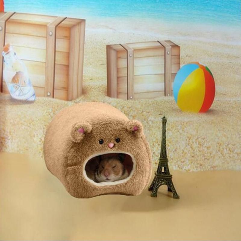Winter Warm Hanging Cage Hammock Cute Bear House with Bed Mat for Small Animals