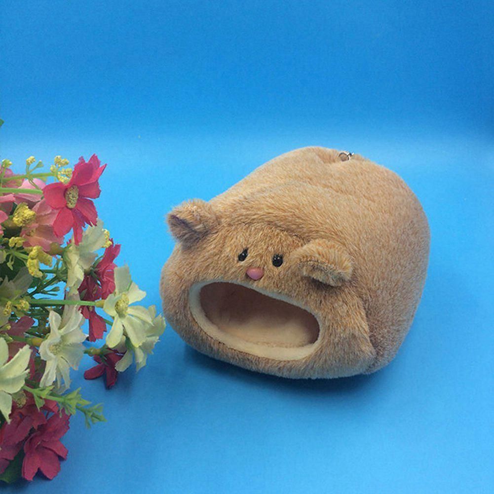 Winter Warm Hanging Cage Hammock Cute Bear House with Bed Mat for Small Animals