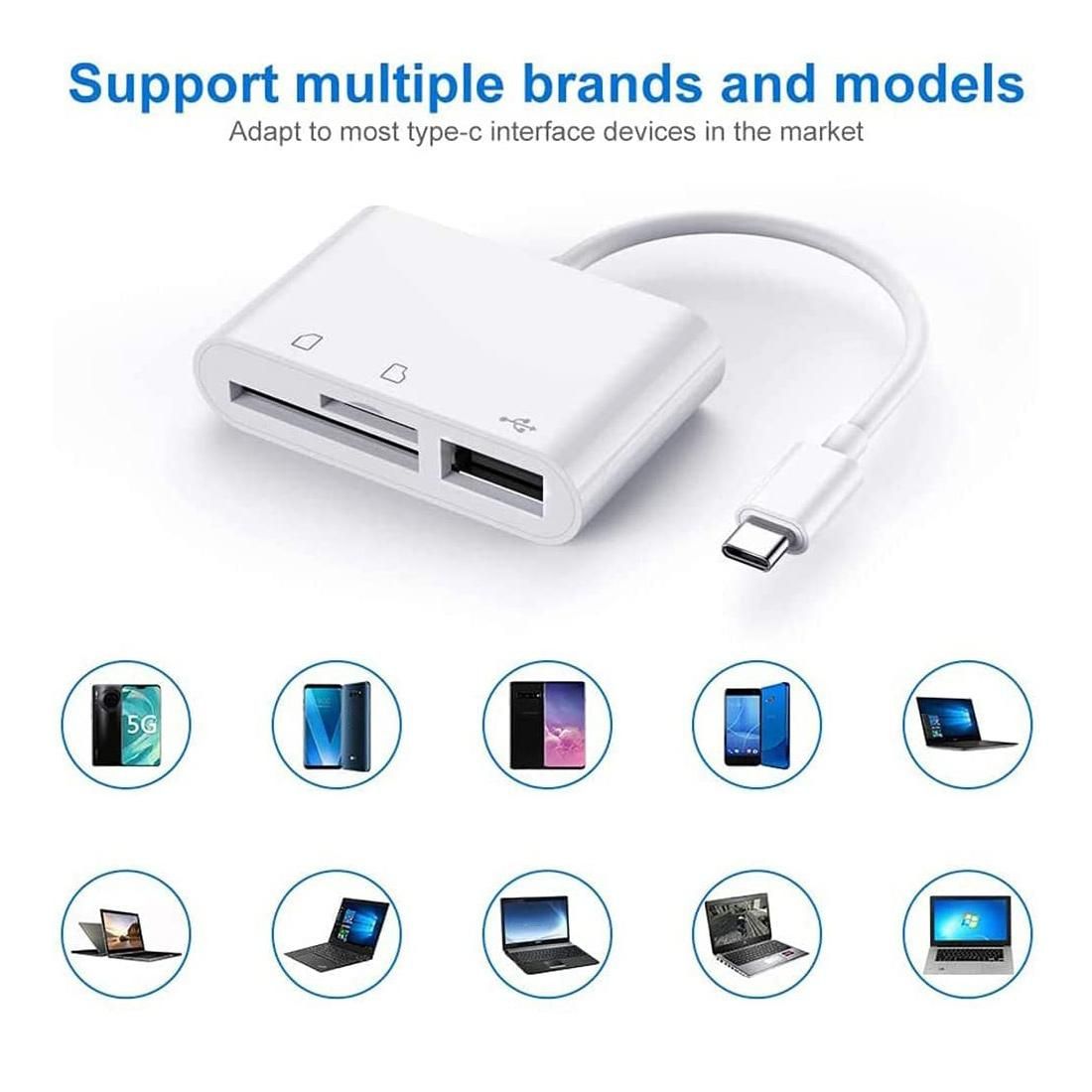 3 In1 Type-C Micro-USB SD TF Phone OTG Card Reader Adapter SD Card Reader for Samsung Galaxy for Tablet , Black