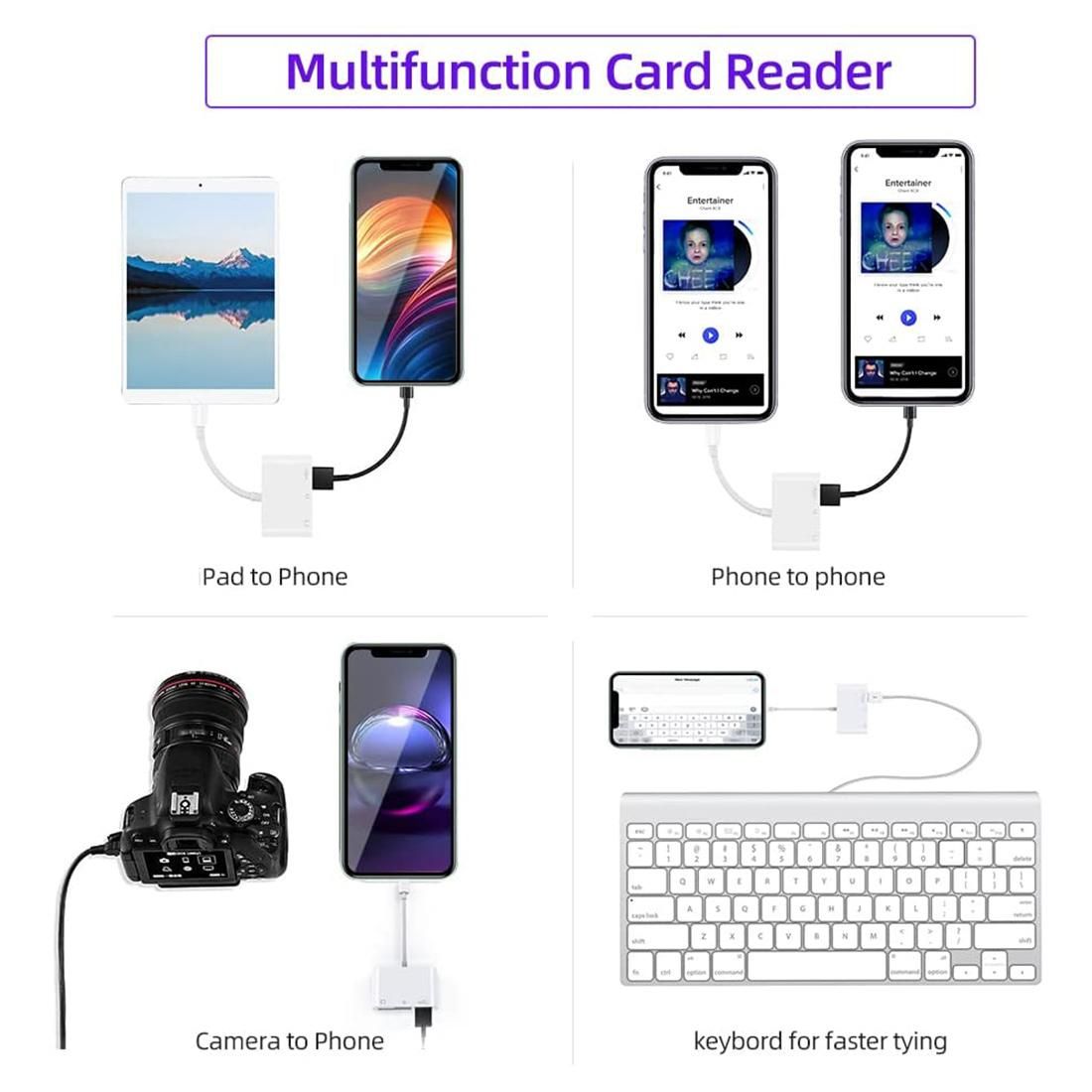 3 In1 Type-C Micro-USB SD TF Phone OTG Card Reader Adapter SD Card Reader for Samsung Galaxy for Tablet , Black