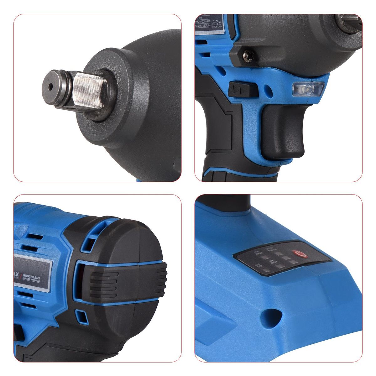 20V Cordless Brushless Impact Wrench with 1/2in Chuck Variable Speed 350N.m Torque Handheld Power Wrench for Removing Nuts Bolts Auto Repair (Sockets, Charger & Battery Not Included)