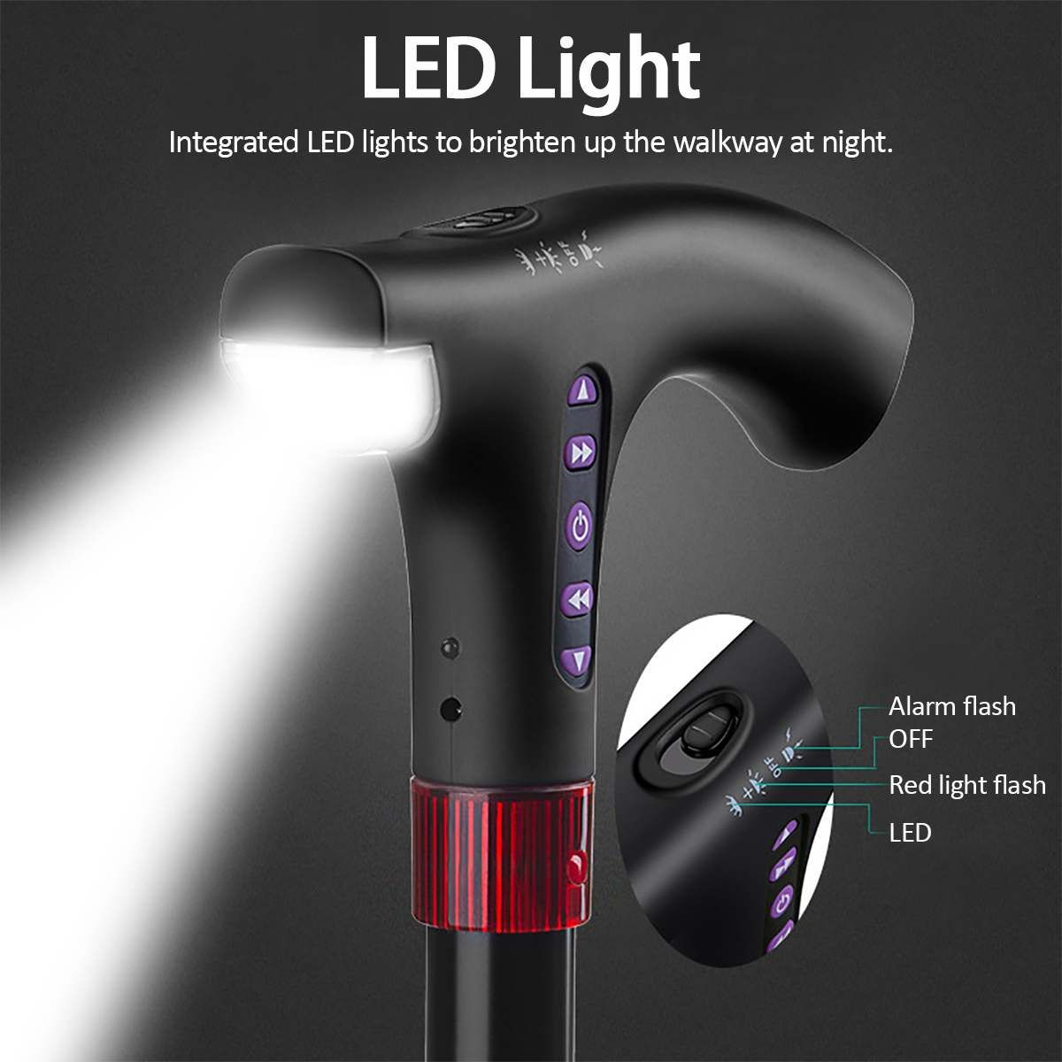 Smart Fm Radio Old Man Woman Walking Stick Lighting Alarm