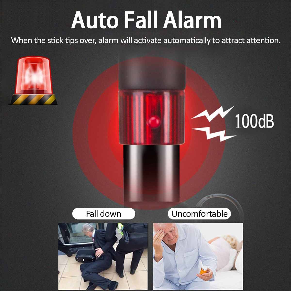 Smart Fm Radio Old Man Woman Walking Stick Lighting Alarm