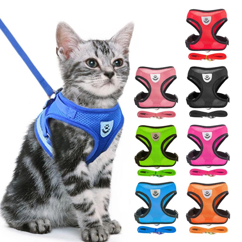 Cat Dog Harness Adjustable Vest Walking Lead Leash - Red