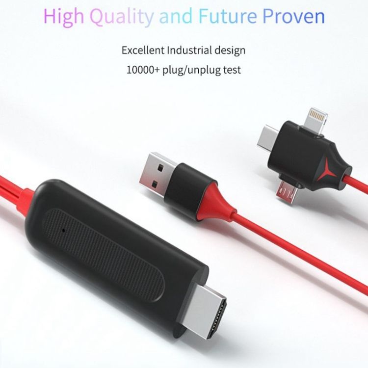 3 In 1 Android IPhone To HDMI TV Same Line Red Ordinary Fund