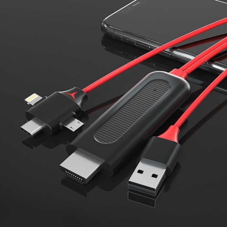 3 In 1 Android IPhone To HDMI TV Same Line Red Ordinary Fund