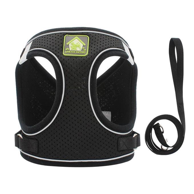 No Pull Step-in Mesh Dog Harness With Leash With Padded Vest  Black