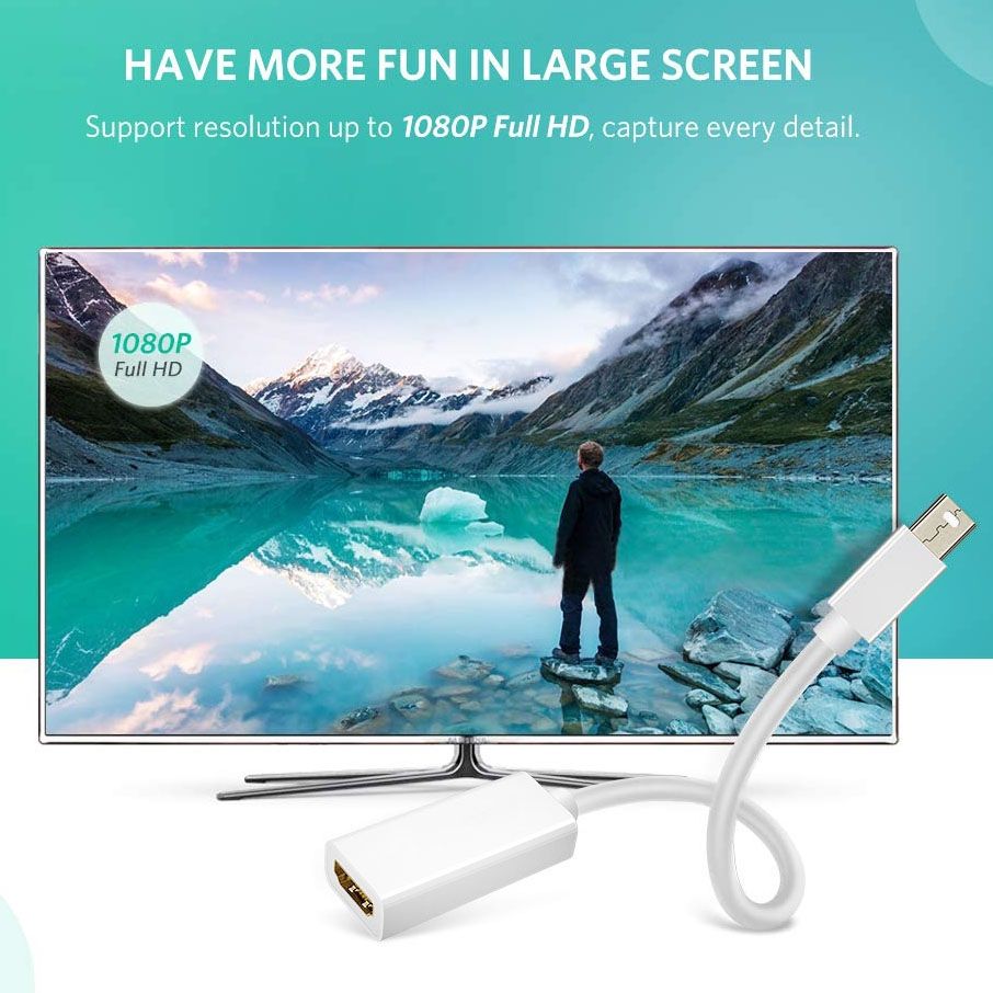 Full HD 1080P Mini DisplayPort Male To HDMI Female Port Cable Adapter, Length: 20cm