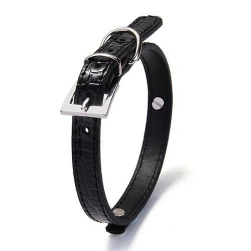 PU Leather Croco Collar For Dogs Cats Pet Puppy Black