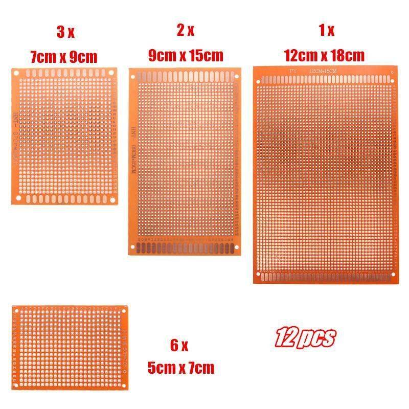 12 Pcs KIT Prototyping Printed Circuit Board Stripboard Prototype Breadboard