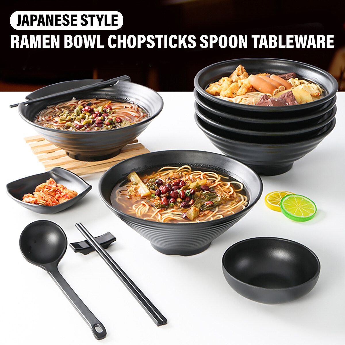 Ramen Bowl Chopsticks Japanese Style Soup Noodle Dining Set Commercial Tableware 1 X Spoon
